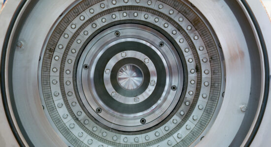 Interior view of a pusher centrifuge SHS, you can see the movable steps that give it its name