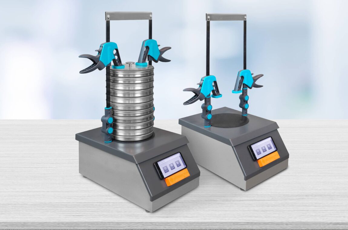 The ASM 200 test sieve shaker in the laboratory. One machine with and the other without sieve tower.