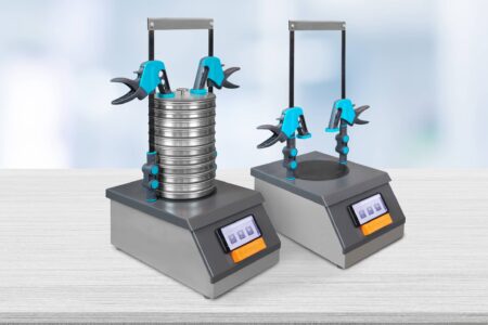 The ASM 200 test sieve shaker in the laboratory. One machine with and the other without sieve tower.