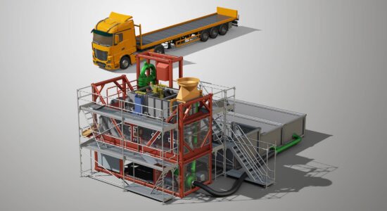 SIEBTECHNIK TEMA semi-mobile setting machine type SKC - overall view with transport truck