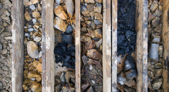 Different core samples - you can see different broken core samples from core drillings in a sorting box