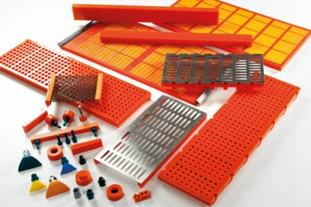 STEINHAUS polyurethane screens, Kombiplast and UNI2000 system screens, steel screens and various accessories such as fan nozzles, etc.