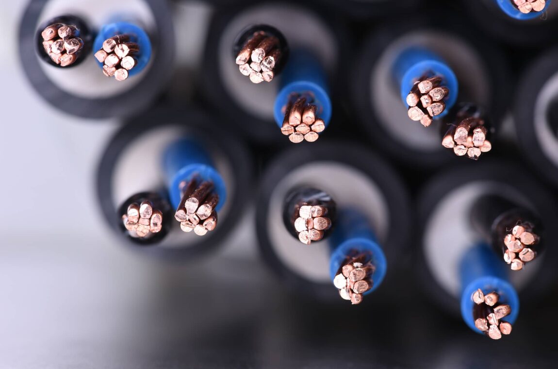 Close-up of copper cables with insulation - power cables