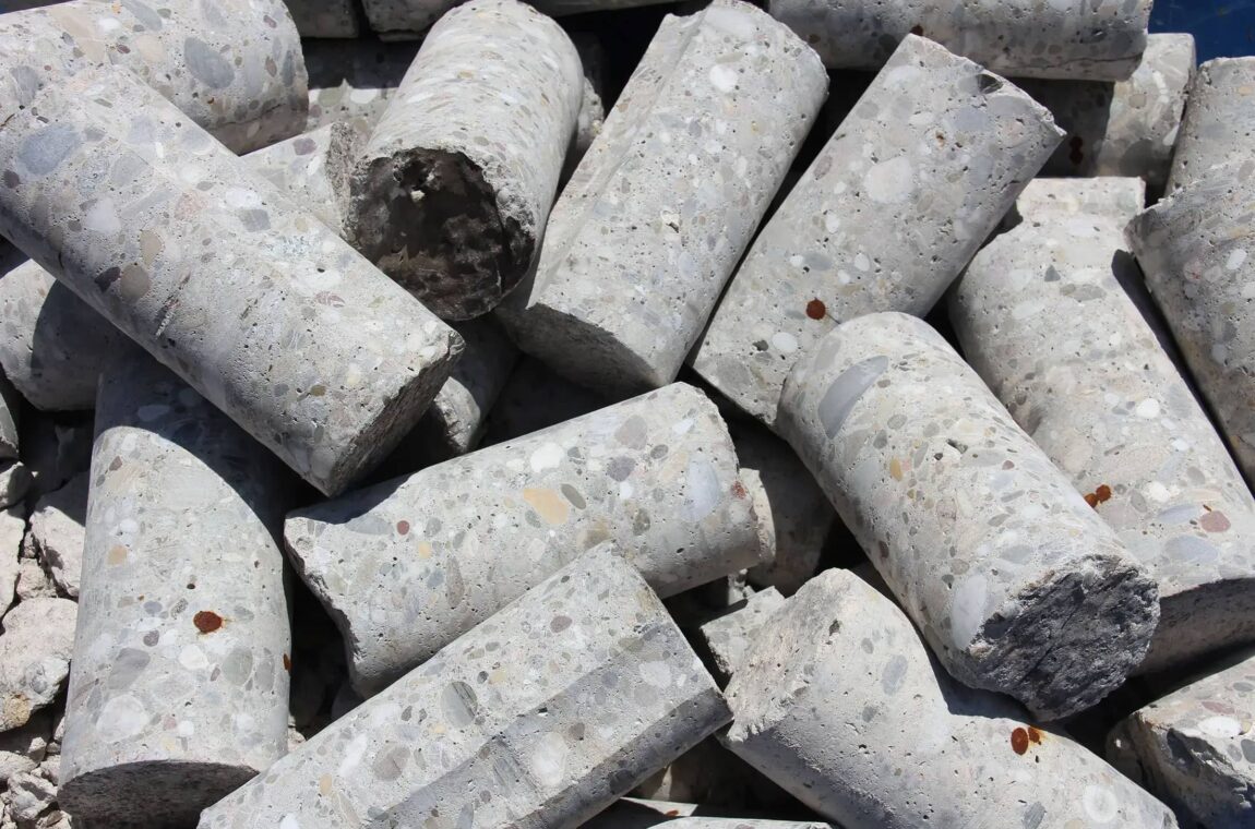 Construction industry: Determination of the density/porosity of materials here e.g. concrete core samples. A whole pile of individual concrete cores, some with broken edges