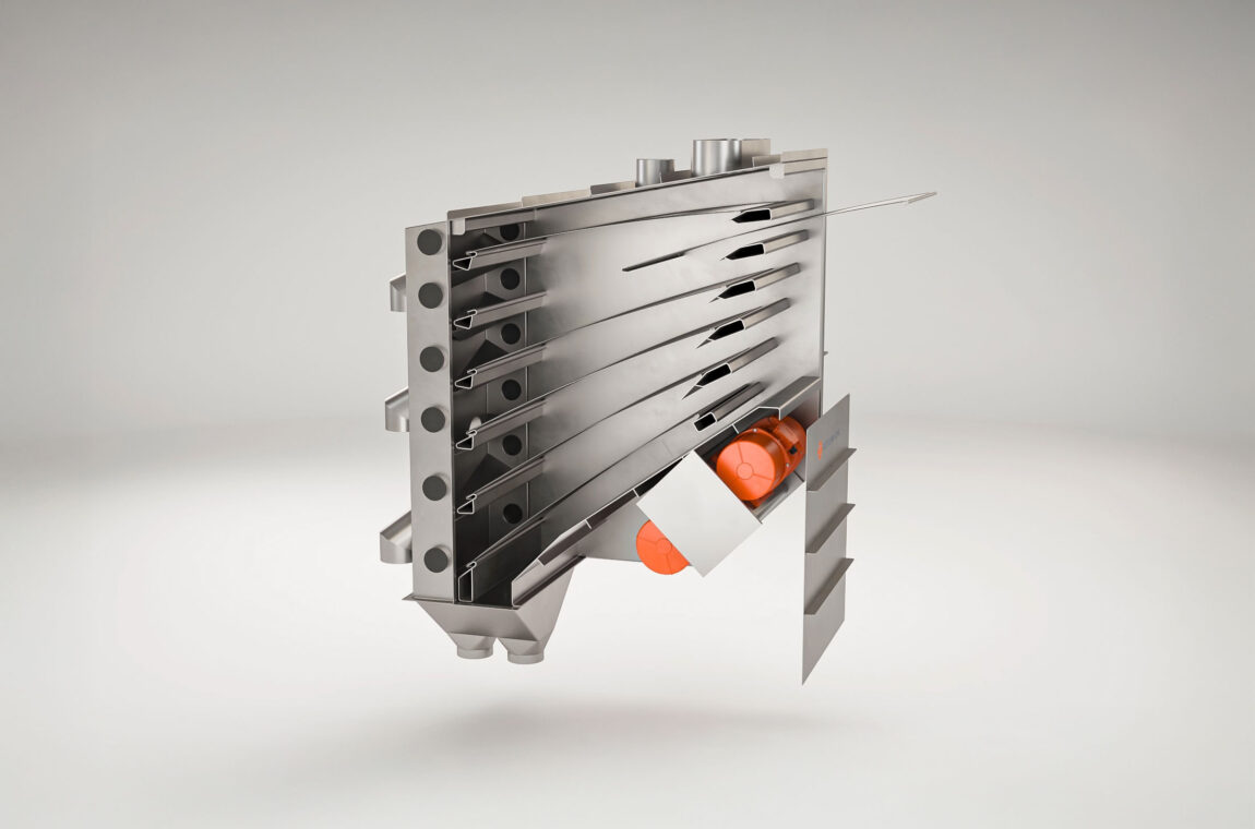 SIEBTECHNIK TEMA Multiple Deck Sizer - Compact, low weight, easy to integrate. From 2 to 7 fractions. Modular design. Easy screen change, low maintenance. - inside view