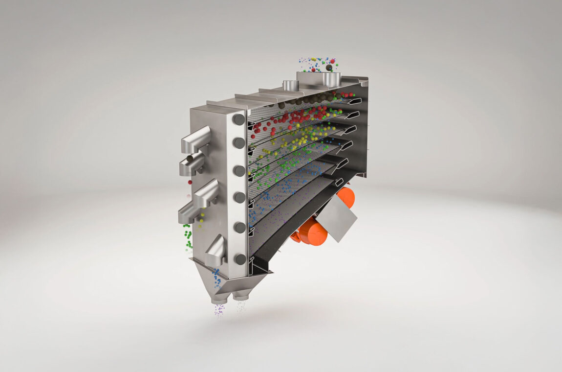 SIEBTECHNIK TEMA Multiple Deck Sizer - Compact, low weight, easy to integrate. From 2 to 7 fractions. Modular design. Easy screen change, low maintenance. - inside view